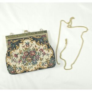 Vintage Floral Tapestry Needlepoint Purse Clutch Evening Bag